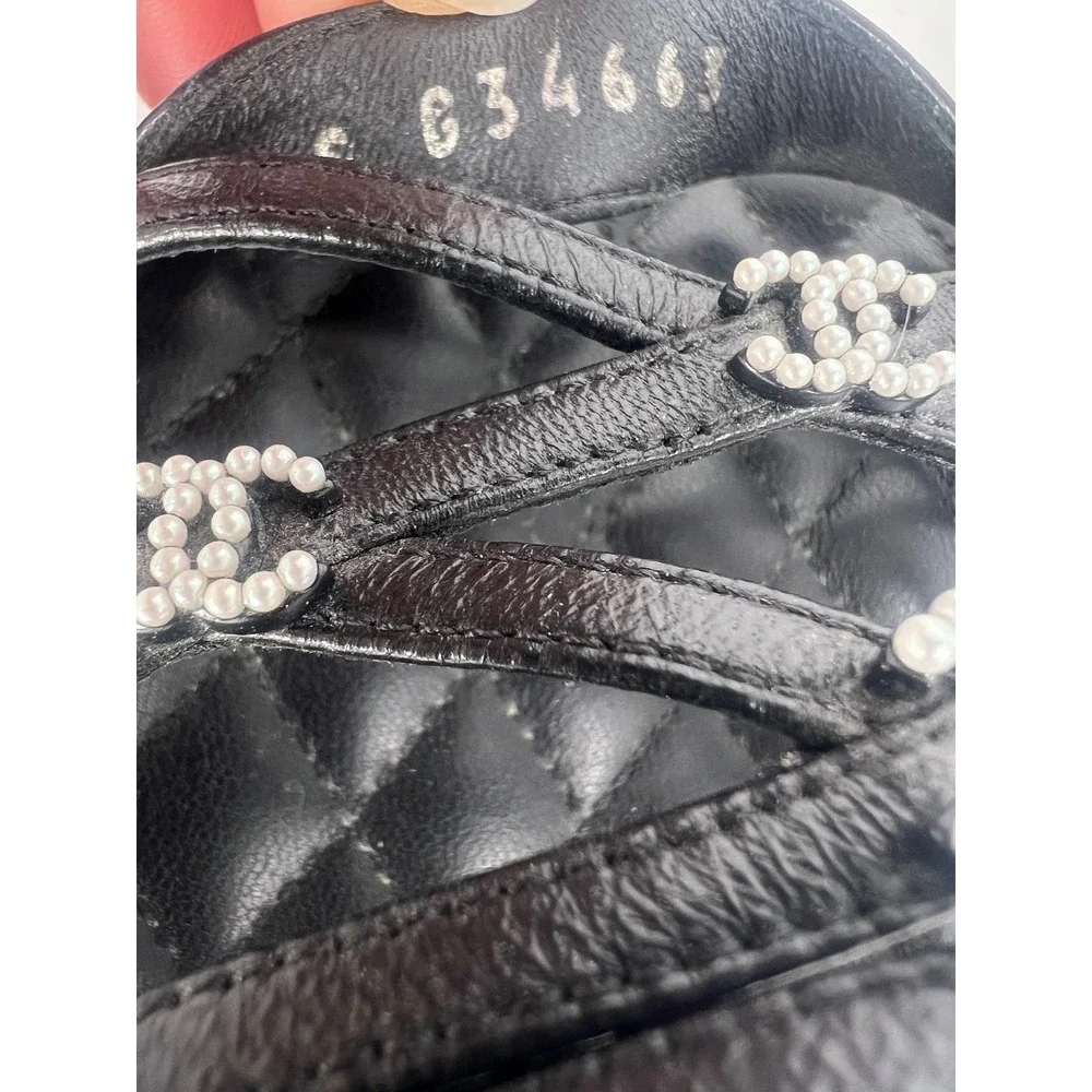 Chanel 2019 Quilted CC Pearl Leather Slide Sandals Black 36.5